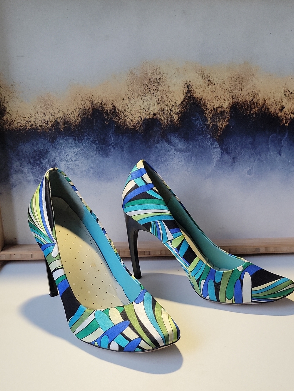 Type Z Blue, Green & Teal Patterned High Heel Pumps